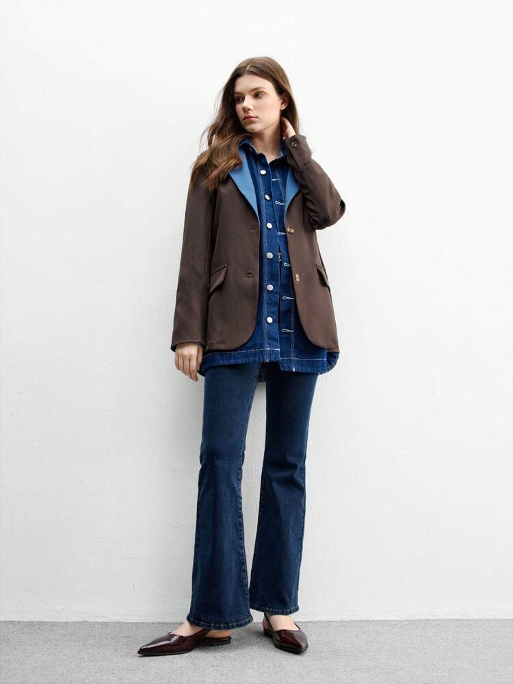 CUCCOO BIZCHIC Women's Simple Solid Color Pointed Toe Flats, Casual Commuter Basic Matching Coffee Color Backless Flat Shoes, Suitable For Workplace For Christmas Spring Shoes