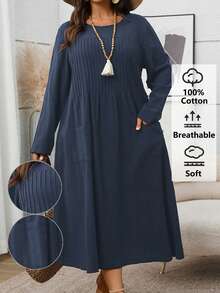 EMERY ROSE Plus Size Solid Dress For Summer Vacation   Fall Clothes For Women Country Style For Women Country Concert Outfit,Spring - Navy Blue - View 1