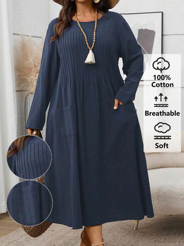 EMERY ROSE Vestido Plus Size Sólido para Férias de Verão