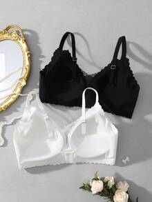 SHEIN 2 chiếc áo ngực không gọng mỏng có đệm mút mỏng thời trang tối giản màu trơn thoải mái không đường may ren vá không dây nâng ngực cỡ lớn - Nhiều màu - Xem 2