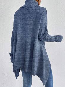 Louniche Pull à col roulé, ourlet asymétrique, épaules tombantes, manches longues - Bleu azur - Voir 2