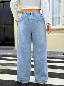 EMERY ROSE Plus Size Women Vacation Style Distressed Straight Leg Jeans - Light Wash - View 2