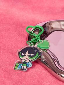 THE POWERPUFF GIRLS X SHEIN Fashionable Cute Letter & Bubbles Pattern Keychain - Olive Green - View 2