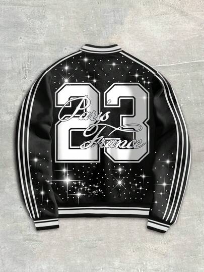 Prep Veste à rayures colorées avec imprimé lettres et strass pour hommes, mode automne/hiver