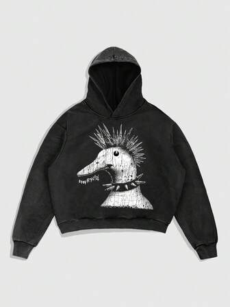 Goth sweat-shirt à capuche à manches longues avec imprimé flocon de neige minimaliste pour hommes
