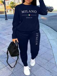 EMERY ROSE Bộ đồ 2 món cỡ lớn, Trang phục thể thao thường ngày, Phong cách nghỉ dưỡng, Thu/Đông - Màu xanh hải quân - Xem 1