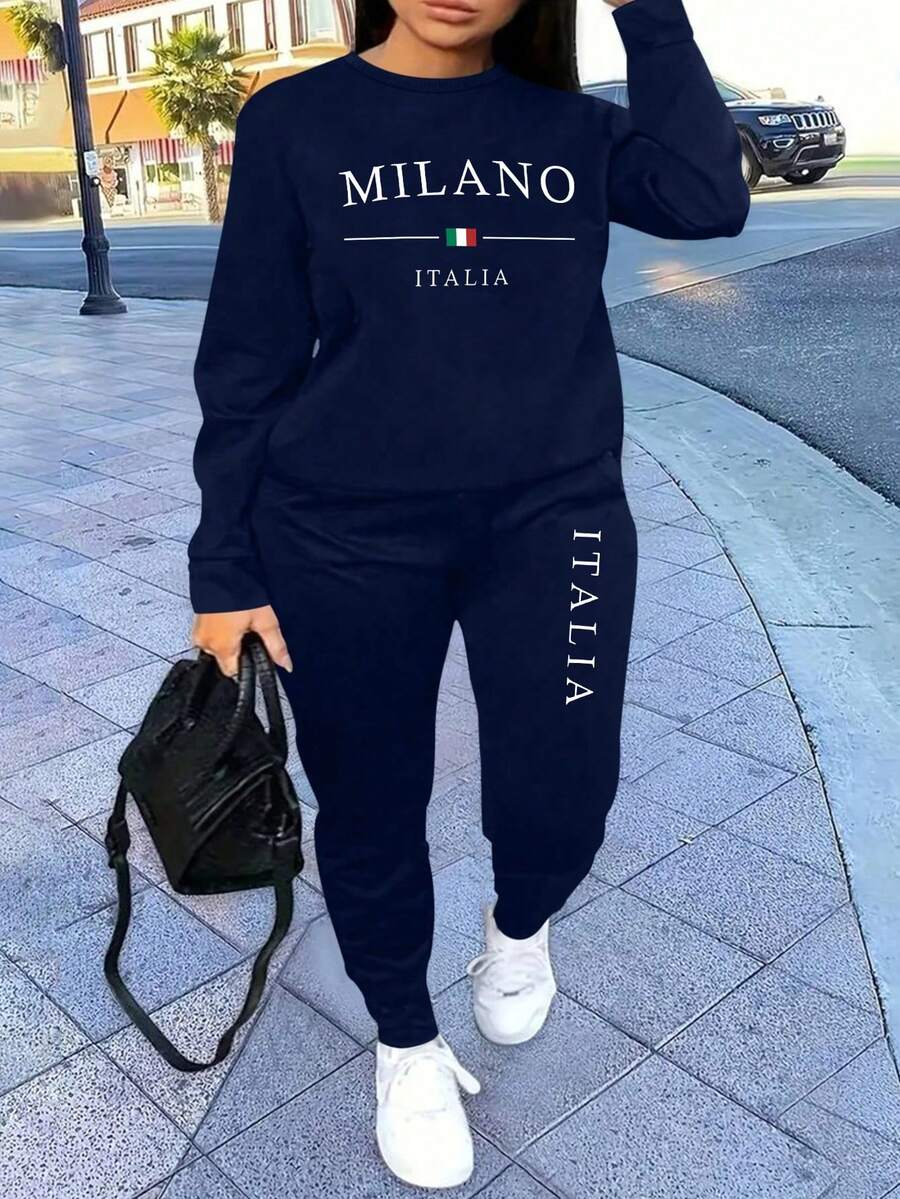 EMERY ROSE Bộ đồ 2 món cỡ lớn, Trang phục thể thao thường ngày, Phong cách nghỉ dưỡng, Thu/Đông - Màu xanh hải quân - Xem 1