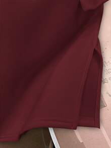 Resyla 女式羊毛连帽连衣裙，带抽绳，纽约字母图案，勃艮第红色长袖运动衫套装 - 酒紅色 - 查看 4