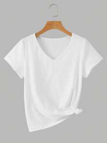 INAWLY 两件装女士V领短袖T恤，经典百搭休闲上衣，简约时尚，适合日常穿着、户外聚会、学生/教师、购物等场合。 - 黑與白 - 查看 3