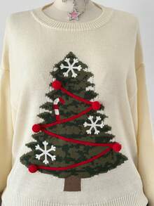 Sunspun Plus Size Women's Cute Casual 3D Christmas Tree Sweater, Pullover, Autumn/Winter - Apricot - View 5