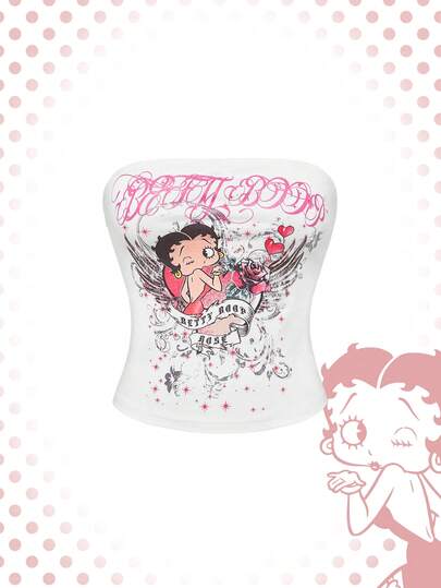 Betty Boop | ROMWE Top tubo con estampado de alas y corazón dulce y picante, estilo retro Y2K para mujer