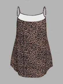 SHEIN EZwear 两件套加大码纯色和豹纹吊带背心，基础款，适合夏季旅行和度假，也适合外出、返校和假期穿着。 - 彩色 - 查看 4