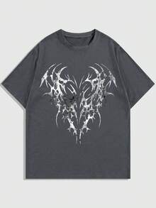 ROMWE MEN Men's Casual Gothic Colorblock Print Short Sleeve T-Shirt, Summer - Grey - View 1
