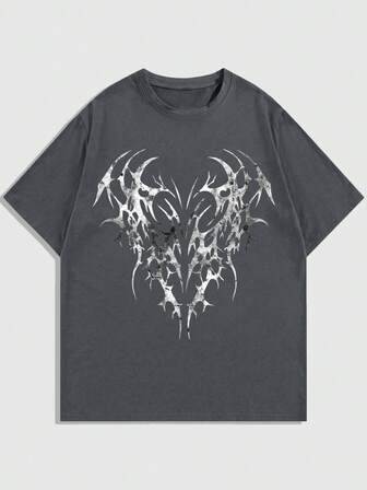 Anime Men's Casual Gothic Colorblock Print Short Sleeve T-Shirt, Summer