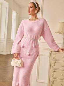 Aveloria Rosie 全新手工 3D 钩针貂皮毛衣裙， - 粉色 - 查看 5