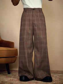 PAVTROS Manfinity Streetrush 男士街头风流行INS搭配，男士格子口袋阔腿宽松休闲裤，叠穿，正装裤，街头服饰，保暖冬季服装，圣诞节服装，男友礼物 - 鏽棕色 - 查看 6