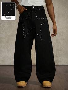 PAVTROS Men's Autumn Street-Style Washed Black Straight-Leg Jeans With Five-Star Rivets - Black - View 8