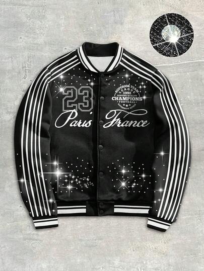 Prep Veste à rayures colorées avec imprimé lettres et strass pour hommes, mode automne/hiver