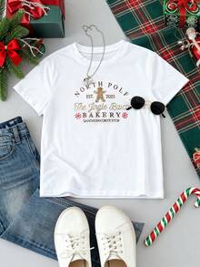 EMERY ROSE Christmas Pattern Embroidered Minimalist Women's Regular Short Sleeve Crew Neck T-Shirt, Gift For Friends - White - View 3
