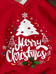 SHEIN 小女孩圣诞印花连帽长袖运动衫秋冬女孩衣服 - 酒紅色 - 查看 4