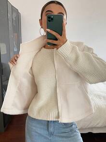 Livesso 女士秋冬保暖背心，宽松商务休闲街头风立领夹克外套 - 白色 - 查看 3