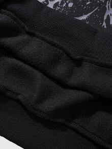 ROMWE MEN Goth 男士休闲字母与骷髅印花宽松连帽衫，秋季 - 黑色 - 查看 5
