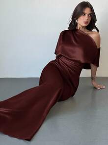 Firerie 女士优雅露肩醋酸纤维缎面鱼尾长裙，适合派对、庆典等场合/秋季女装/派对鸡尾酒会礼服/优雅性感的夜总会服装/节日礼服/婚礼宾客礼服/优雅婚礼宾客礼服/女士教堂礼服/女士约会晚礼服/约会礼服/ - 鏽棕色 - 查看 3