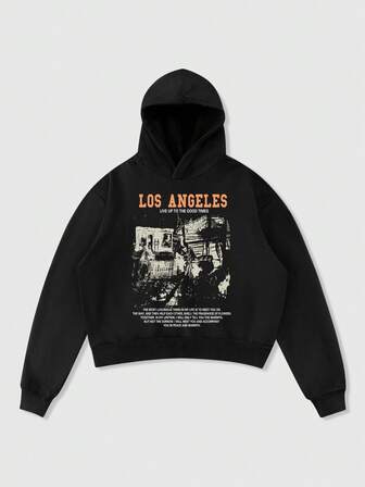 Street Life Felpa con cappuccio casual e alla moda da uomo, con stampa di slogan americani, spalle scese, vestibilità morbida, adatta per primavera/autunno