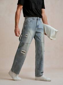 Manfinity CityGents Men's Simple Ripped Pocket Jeans, Casual Daily Wear Going Out Hang Out Commute Work Street - Light Wash - View 3