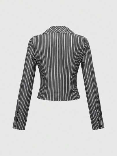 Grunge Punk Chemisier rayé avec taille nouée, sexy et moderne pour femmes au bureau