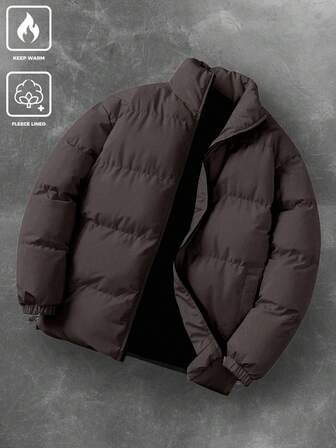 Manfinity Hypemode Men's Solid Color Stand Collar Winter Long Sleeve Coat, Warm Winter Coat