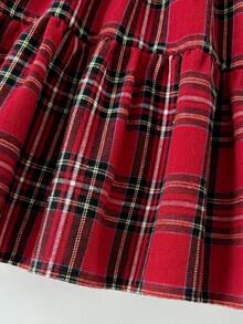 SHEIN 格子领宽松A字长袖连衣裙，圣诞格子连衣裙，姐妹裙 - 紅色 - 查看 11