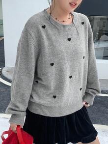 Dazy Plus 大码女式心形提花休闲套头衫，秋冬