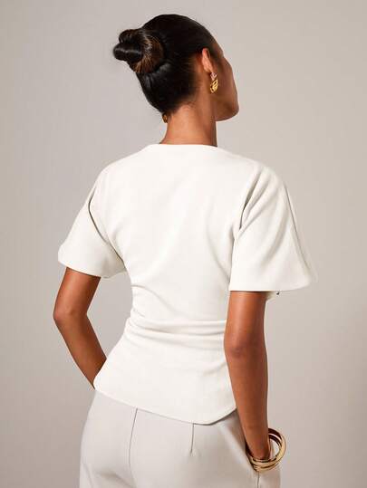 COSMINA Women's Elegant Ruched Round Neck T-Shirt, Suitable For All Seasons