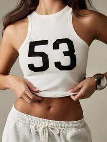 Missguided x Playboy Number Graphic Racer Back Tank Top Crop Style Athletic Fashion - White - View 4