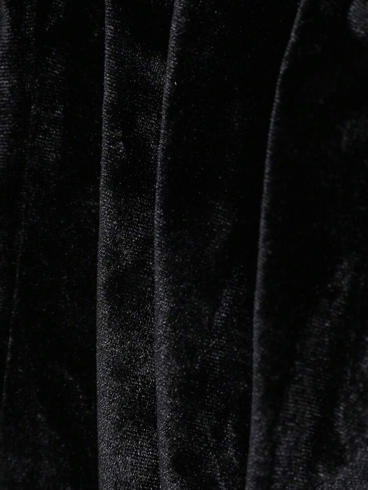 Vestido negro elegante de fiesta para mujer de talla grande con diseño de abertura, encaje y terciopelo, para otoño/invierno