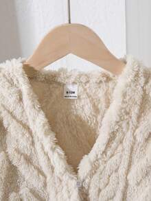 女婴休闲百搭家居服、户外、纹理条纹羊毛开衫夹克、秋冬 - 杏色 - 查看 4