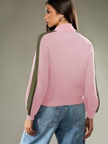 MISSGUIDED 秋冬女款撞色条纹刺绣徽标针织拉链开衫 - 粉色 - 查看 2