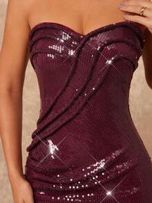 Lumalex Fall Winter Sequin Embellished Strapless Ruched Bodycon Slit Dress For Women ANCORA Red Burgundy Bridesmaid Dress Maroon Dress Off Shoulder Formal Dress Eleganza Dress Mauve Formal Dress Glamour Elegant Dress Fall New Style Women Luxury Prom Gathering Party Banquet Modest Old Money Coquette Glitter Holiday Party Rave Festival Outing Vacation Hot Outdoor Richly Layered Wedding Season Banquet ID Al-Adha Al-Adha Party New Year Looks Of Party Pearlescent Decor - Burgundy - View 4