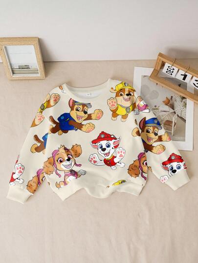 SHEIN | PAW Patrol Young Boy Cartoon Dog Print Loose Fit Drop Shoulder Pullover Sweatshirt, Casual Everyday Wear, Autumn/Spring
