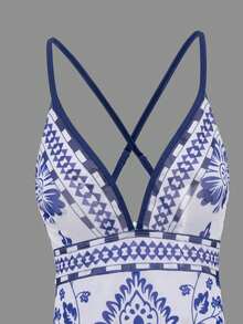 Swim Vcay Vestido largo de verano con tirantes finos y espalda descubierta con estampado, vestido casual tipo pareo para cubrir traje de baño, escote en V
