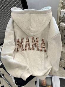 SHEIN 女士时尚落肩字母图案卫衣 - 淺灰色 - 查看 1