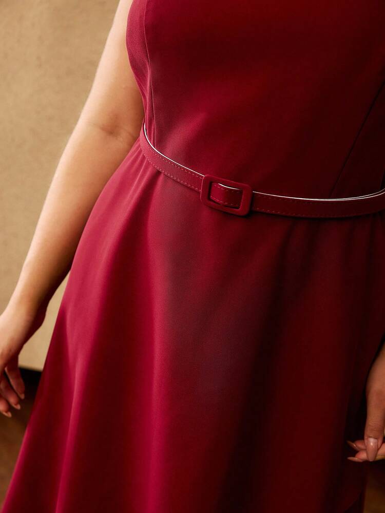 VESTIDO ELEGANTE DE ESCOTE BARCO SIN MANGAS CORTE A LA RODILLA