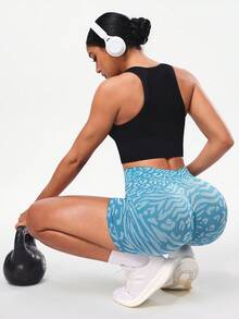 Seamluxe SHEIN Sport Leopard Muster Seamless Tight Workout Shorts mit hoher Taille, Sommer