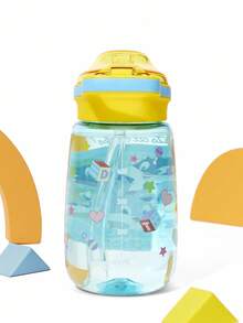 LOONEY TUNES X SHEIN 16 Oz / 500 Ml Cartoon Pattern Water Bottle With Silicone Straw And Spill-Proof Lid,Suitable For Travel, Tourism, And School - Multicolor - View 6