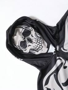 ROMWE MEN Goth 男士拉链连帽衫，骷髅骨架印花深色图案设计，视觉冲击力强，长袖上衣 - 彩色 - 查看 4