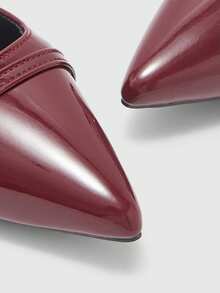 CUCCOO BIZCHIC 尖头小猫跟时尚勃艮第酒红色日常百搭通勤女士高跟鞋带踝带，适合工作、购物、办公室 - 酒紅色 - 查看 7