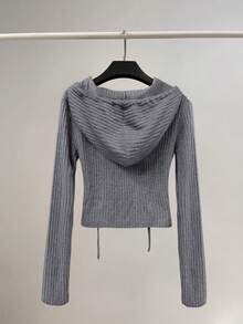 INAWLY Women's Thin Cardigan Jacket, Casual Wear For Autumn/Winter - Grey - View 2