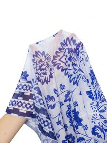 Swim Vcay Vestido largo de verano con tirantes finos y espalda descubierta con estampado, vestido casual tipo pareo para cubrir traje de baño, escote en V