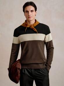 Manfinity Homme Men's Contrast Color Round Neck Long Sleeve Casual Sweater For Autumn/Winter Pullover Sweater, Men Knit Sweater, Men Color Block Sweater, Men's Sweater